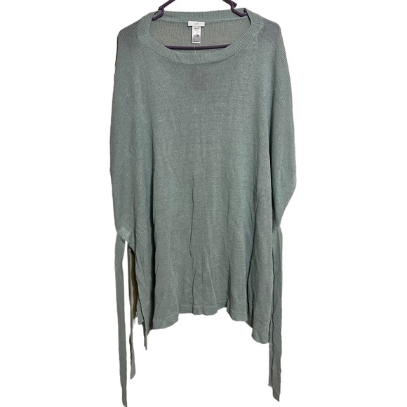 J. Jill NWT Poncho Sweater Womens One Size Linen Blend Side-Tie Green Pullover - Picture 1 of 6